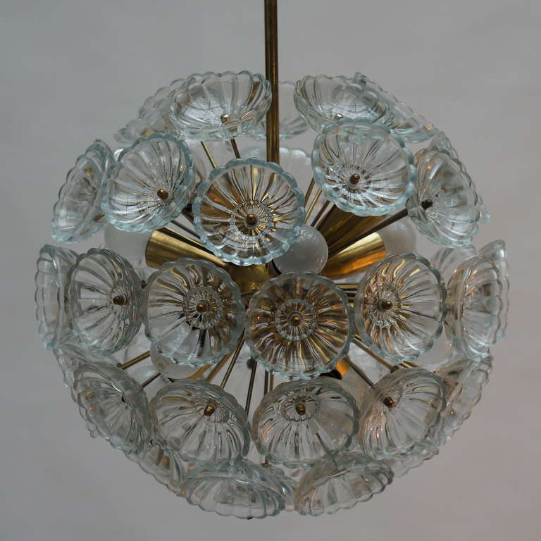 20th Century Glass and Brass Sputnik Chandelier, circa 1960 For Sale