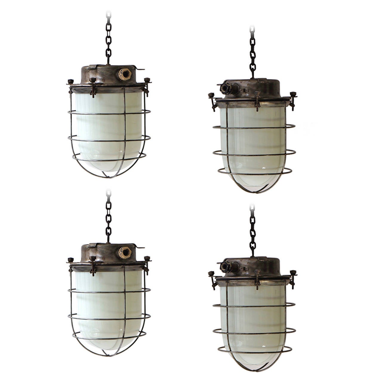 Four Vintage Industrial Hanging Lamps For Sale at 1stdibs