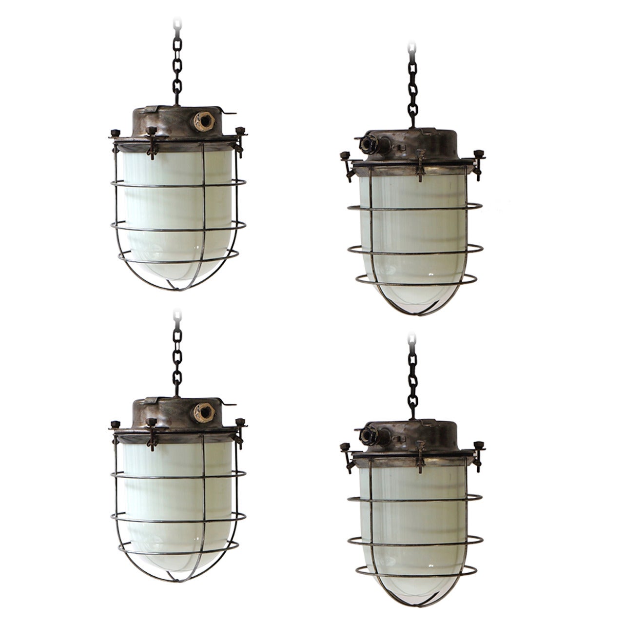 Four Vintage Industrial Hanging Lamps