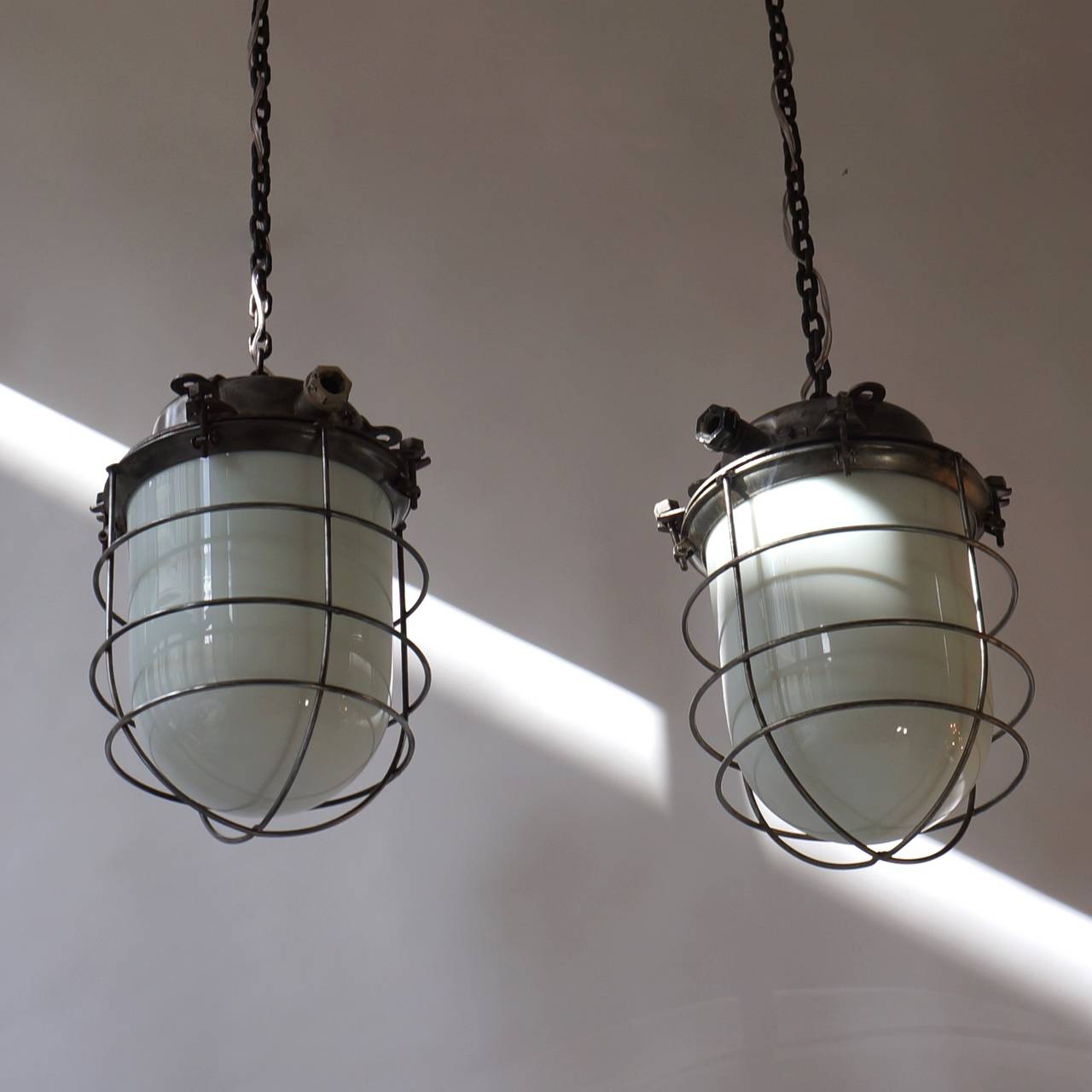 French Four Vintage Industrial Hanging Lamps