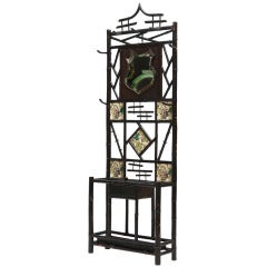 Late 19th Century Bamboo Coat Stand with Mirror and Ceramic Tiles 3