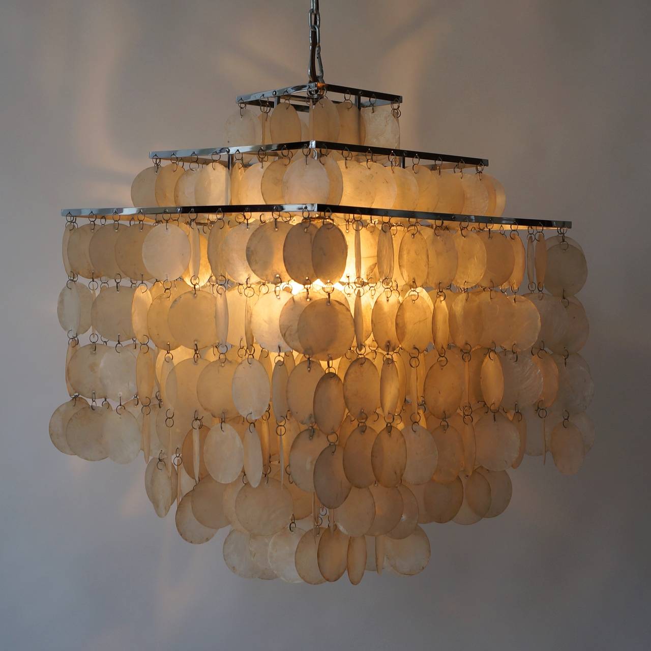 Mid-Century Modern Capiz Shell Chandelier by Verner Panton