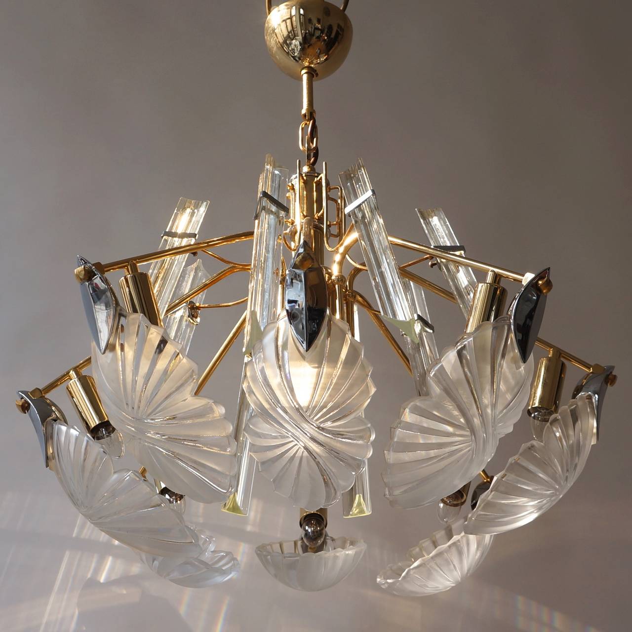 Mid-Century Modern Bakalowits Gold-Plated Crystal Chandelier For Sale