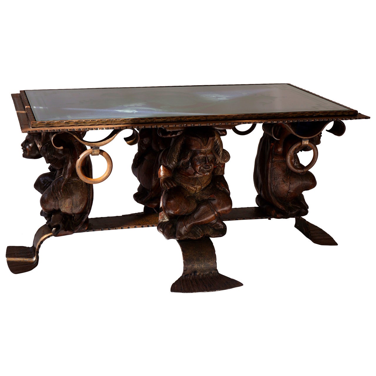 Table basse unique en métal rustique de style mi-siècle moderne