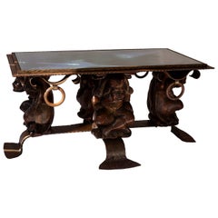 Mesa de centro única de metal rústico moderno de mediados de siglo