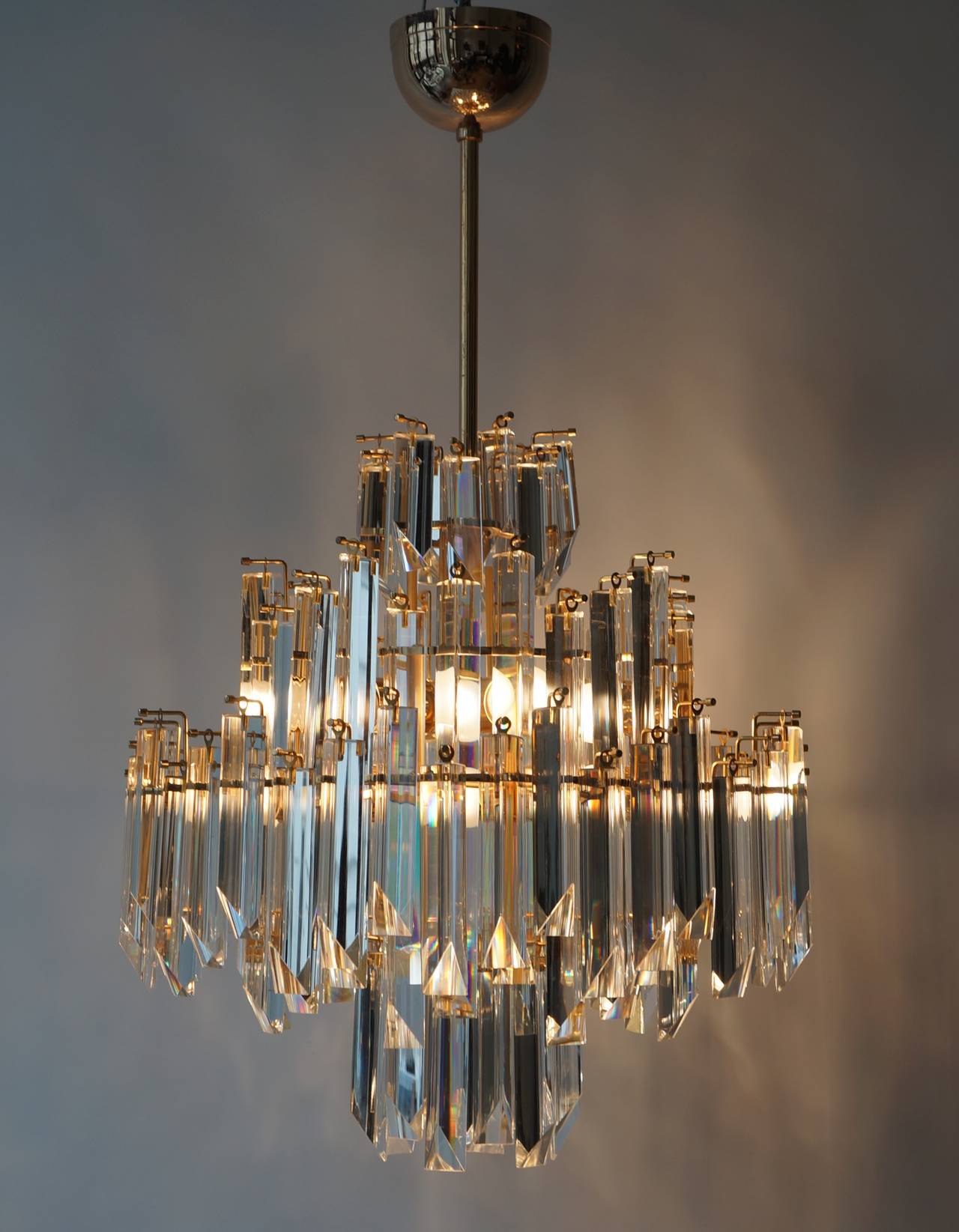 Italian Brass gilt and Murano Crystal Glass Chandelier In Good Condition In Antwerp, BE