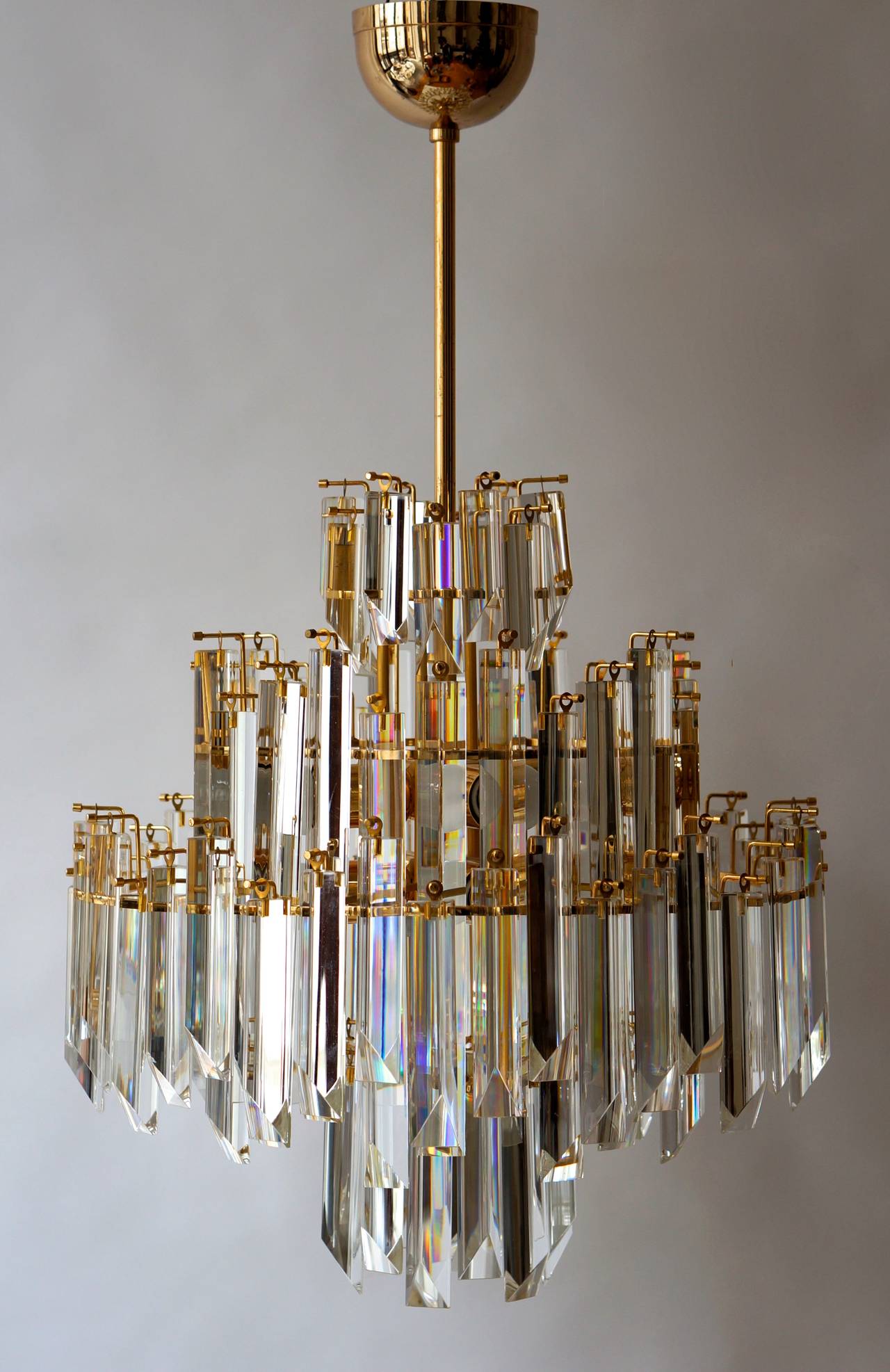 Gilt Italian Brass gilt and Murano Crystal Glass Chandelier
