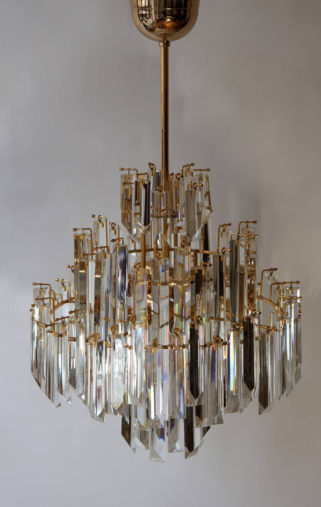 Metal Italian Brass gilt and Murano Crystal Glass Chandelier