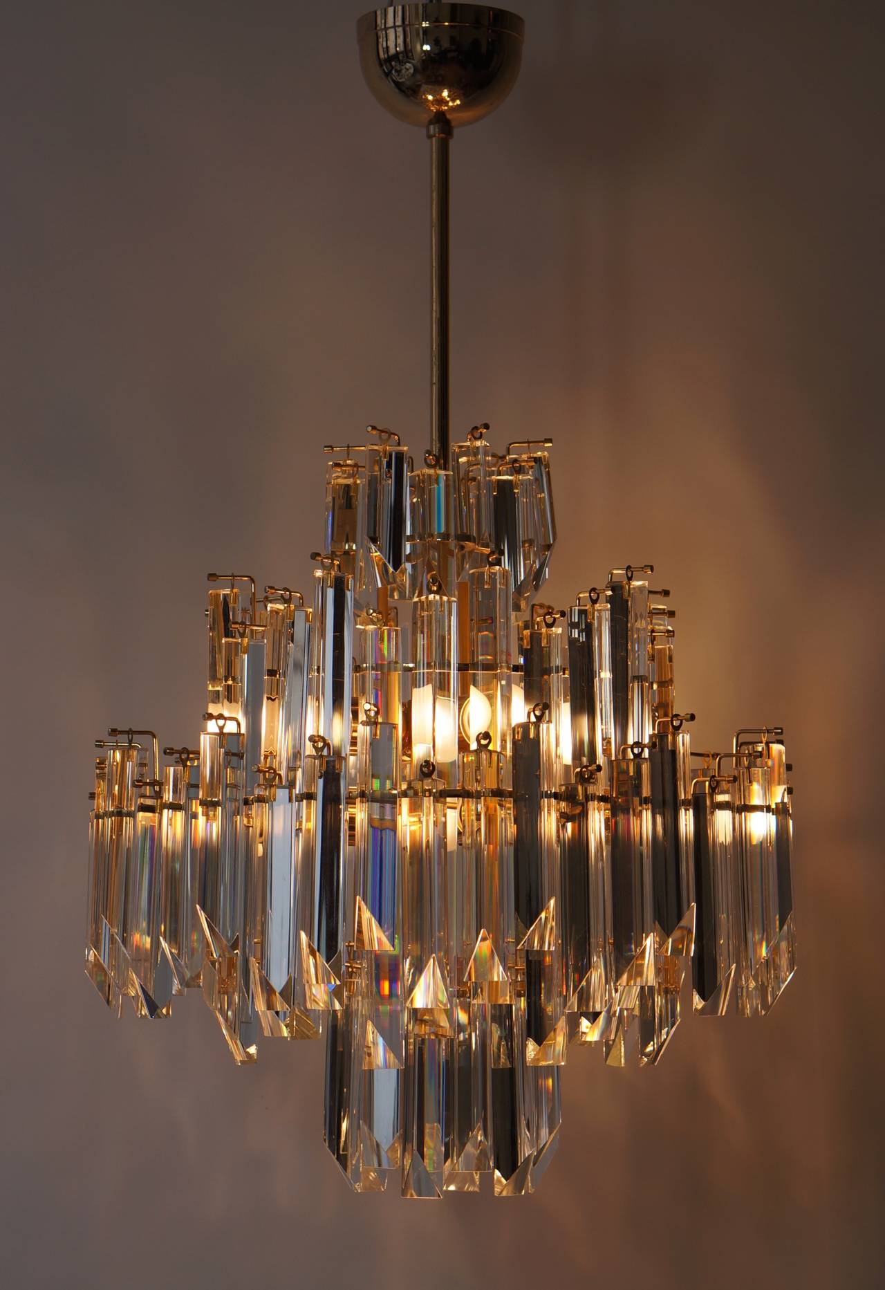 20th Century Italian Brass gilt and Murano Crystal Glass Chandelier