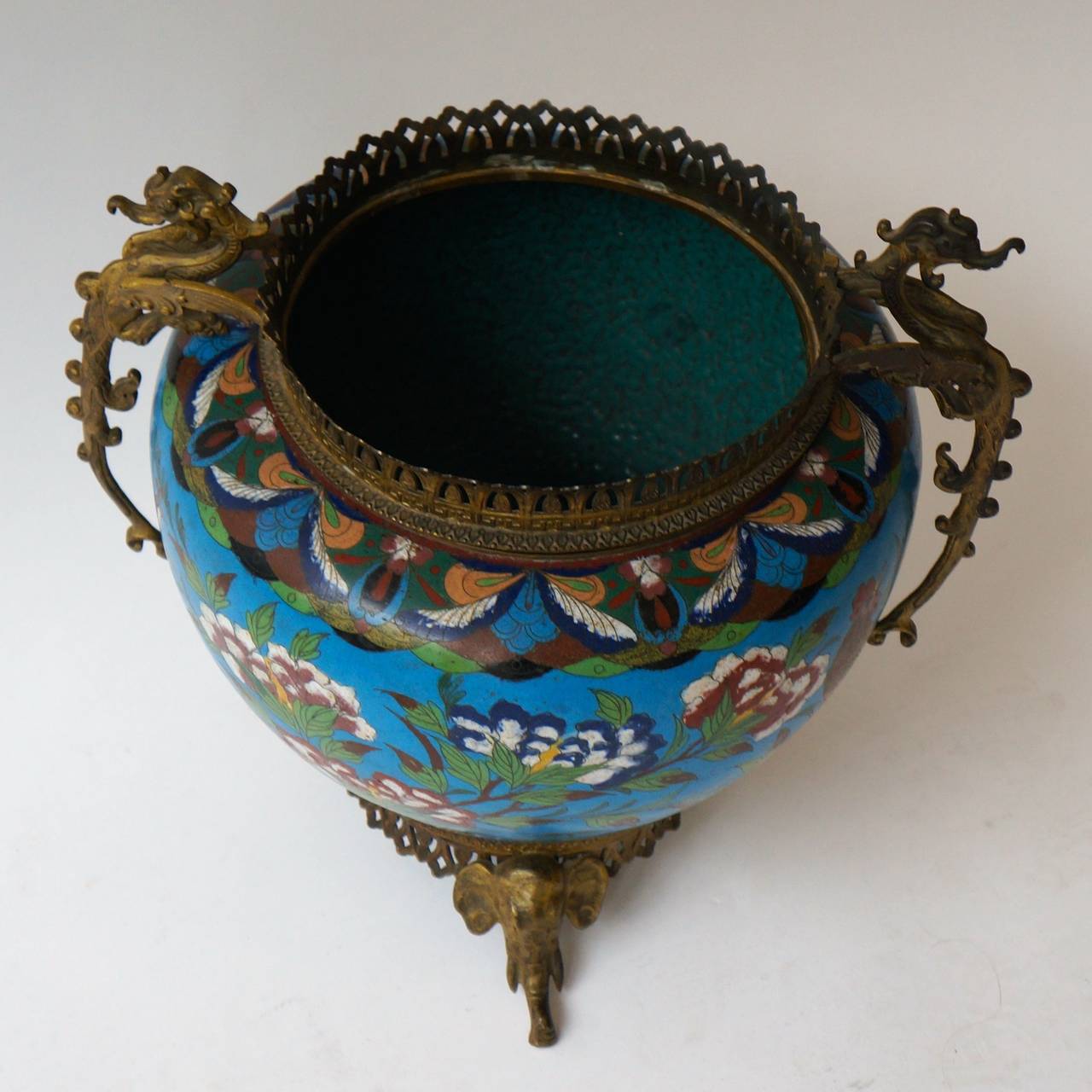 Chinoiserie Large Chinese Cloisonné Jardinière or Planter Pot