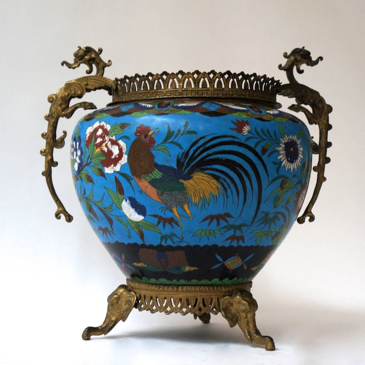 Großer chinesischer Cloisonné-Jardiniere oder Pflanzgefäß (Chinoiserie)