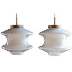 Pair of Opaline Glass Pendant Lamps by RAAK