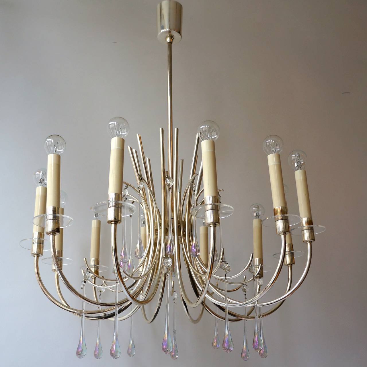 20th Century 1970s Modernist Polished Aluminum Chandelier For Sale