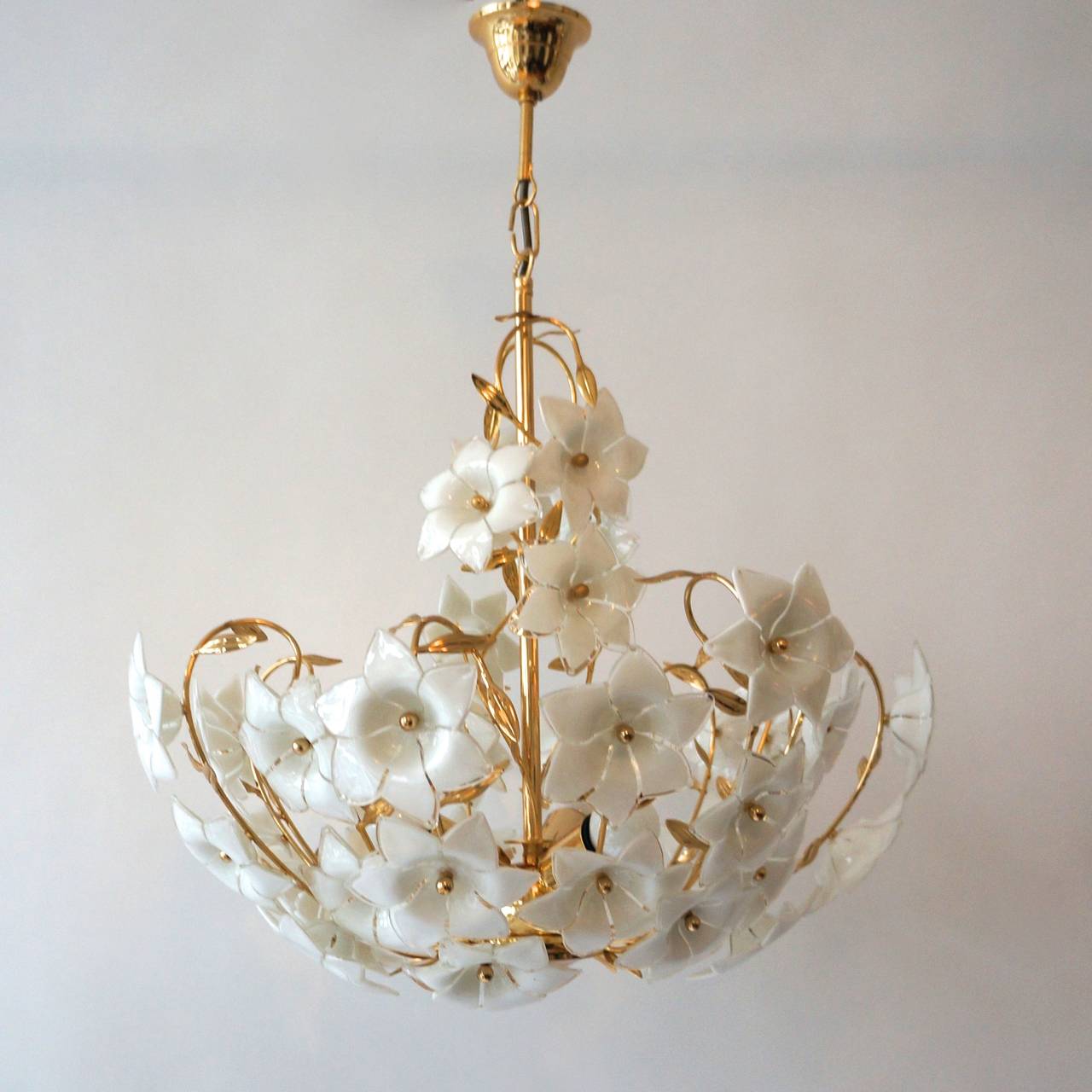 Brass Italian Murano Flower Chandelier