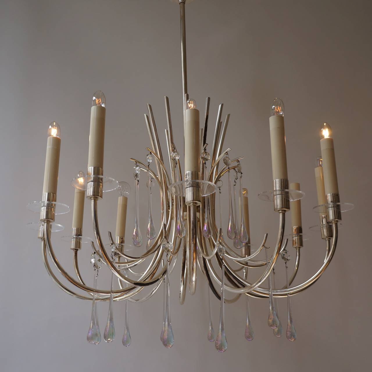 Italian 1970s Modernist Polished Aluminum Chandelier For Sale