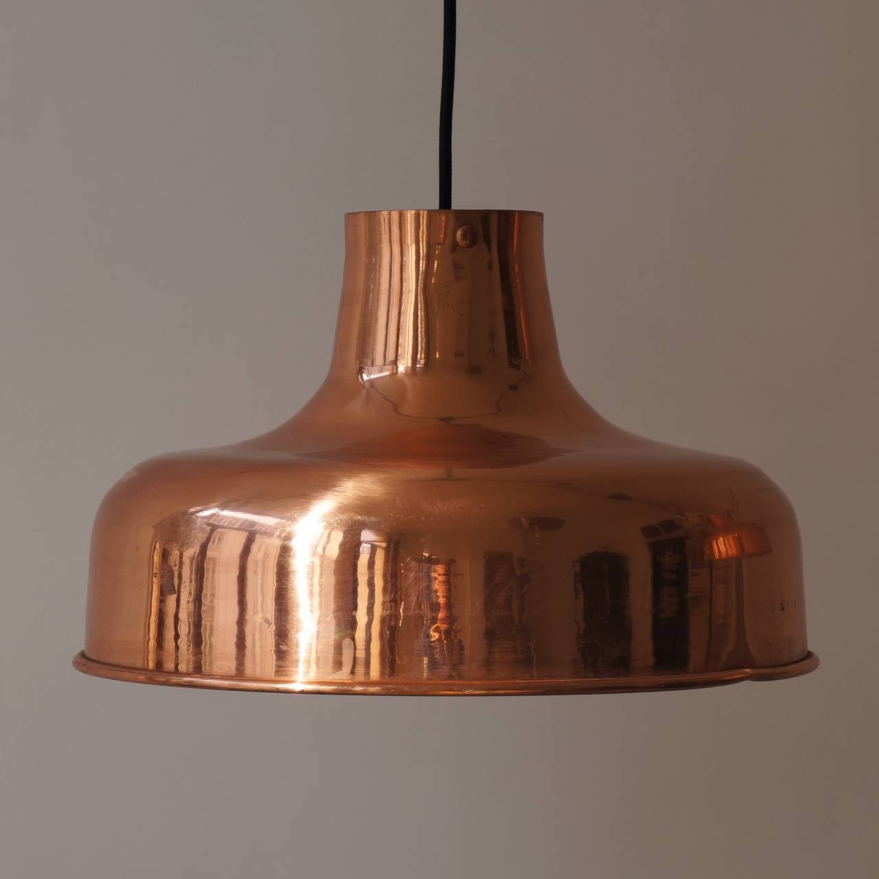 French Pair of Industrial Copper Pendant Lights