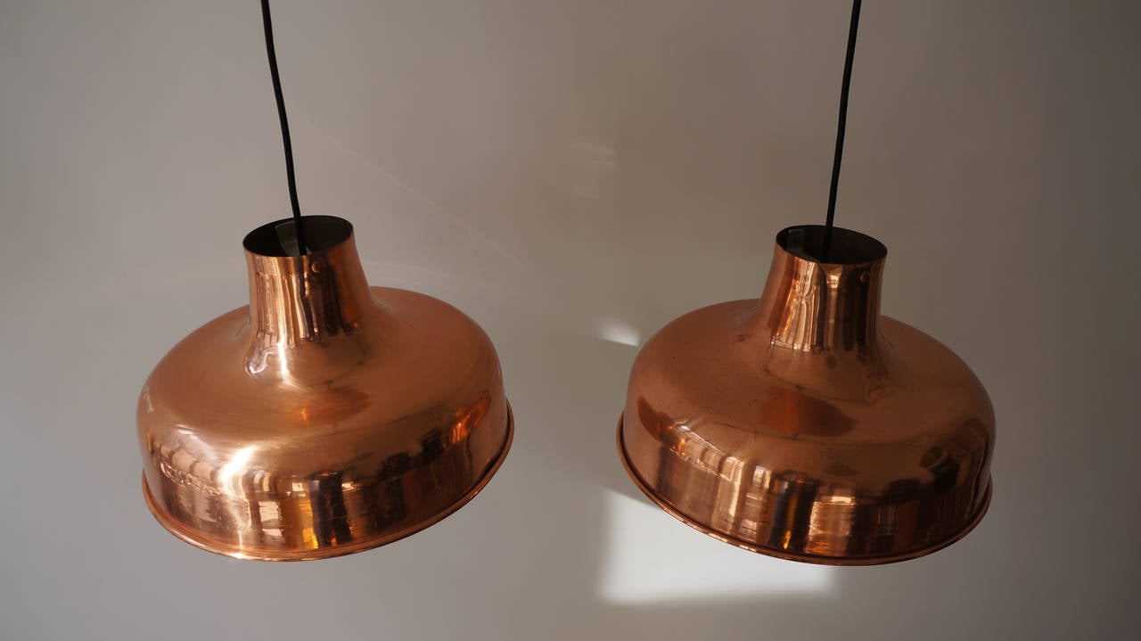 20th Century Pair of Industrial Copper Pendant Lights