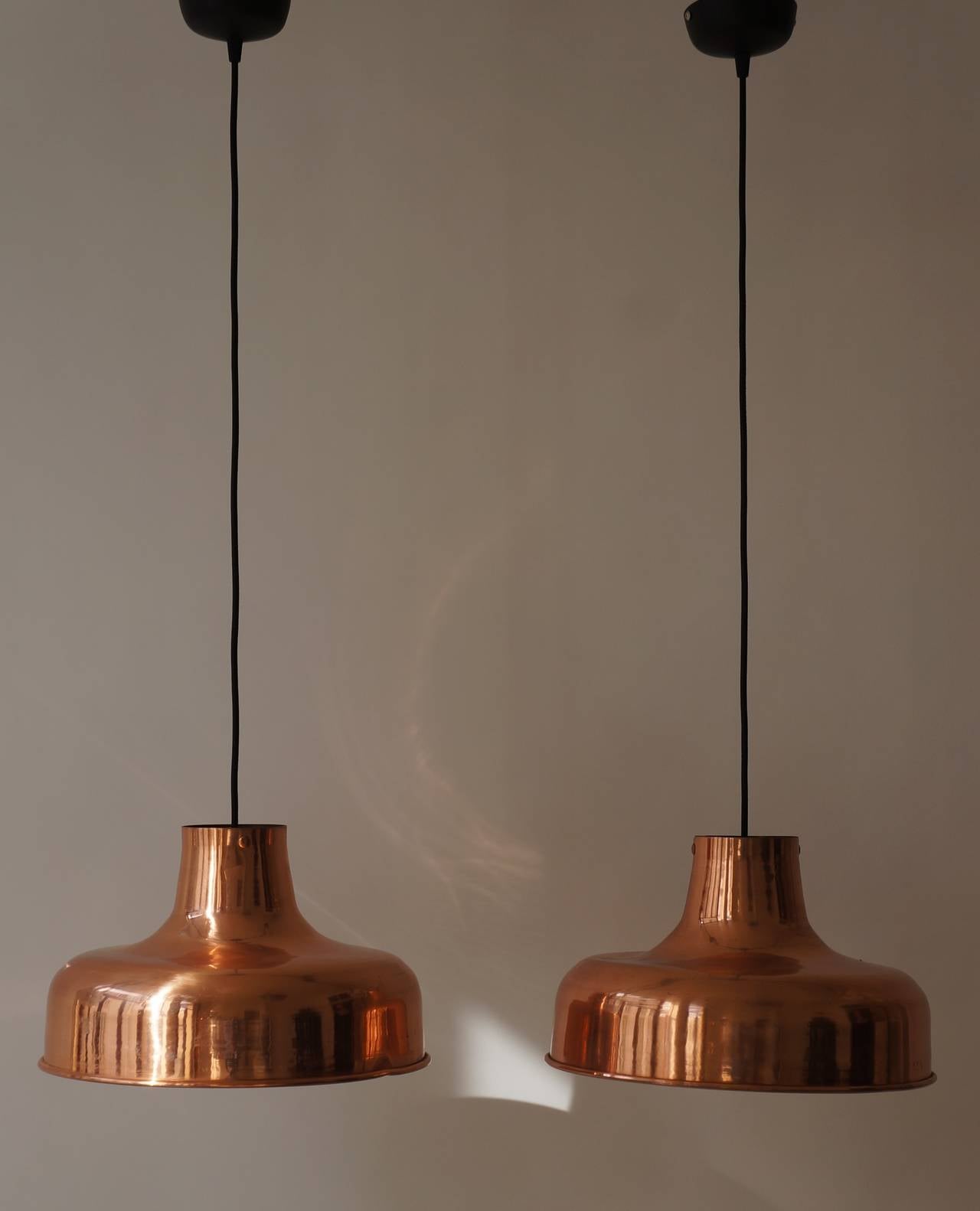 Pair of Industrial Copper Pendant Lights 1