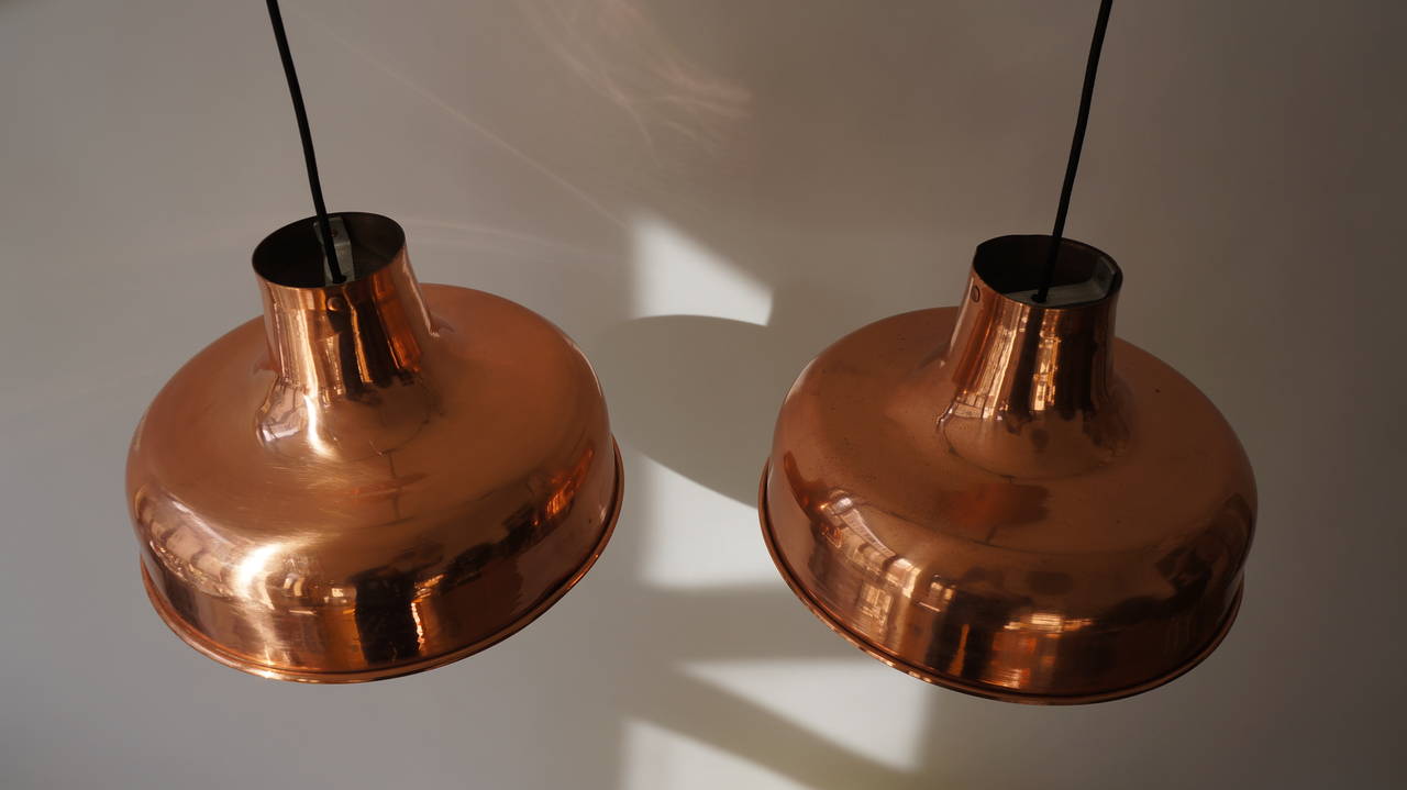 Pair of Industrial Copper Pendant Lights 3
