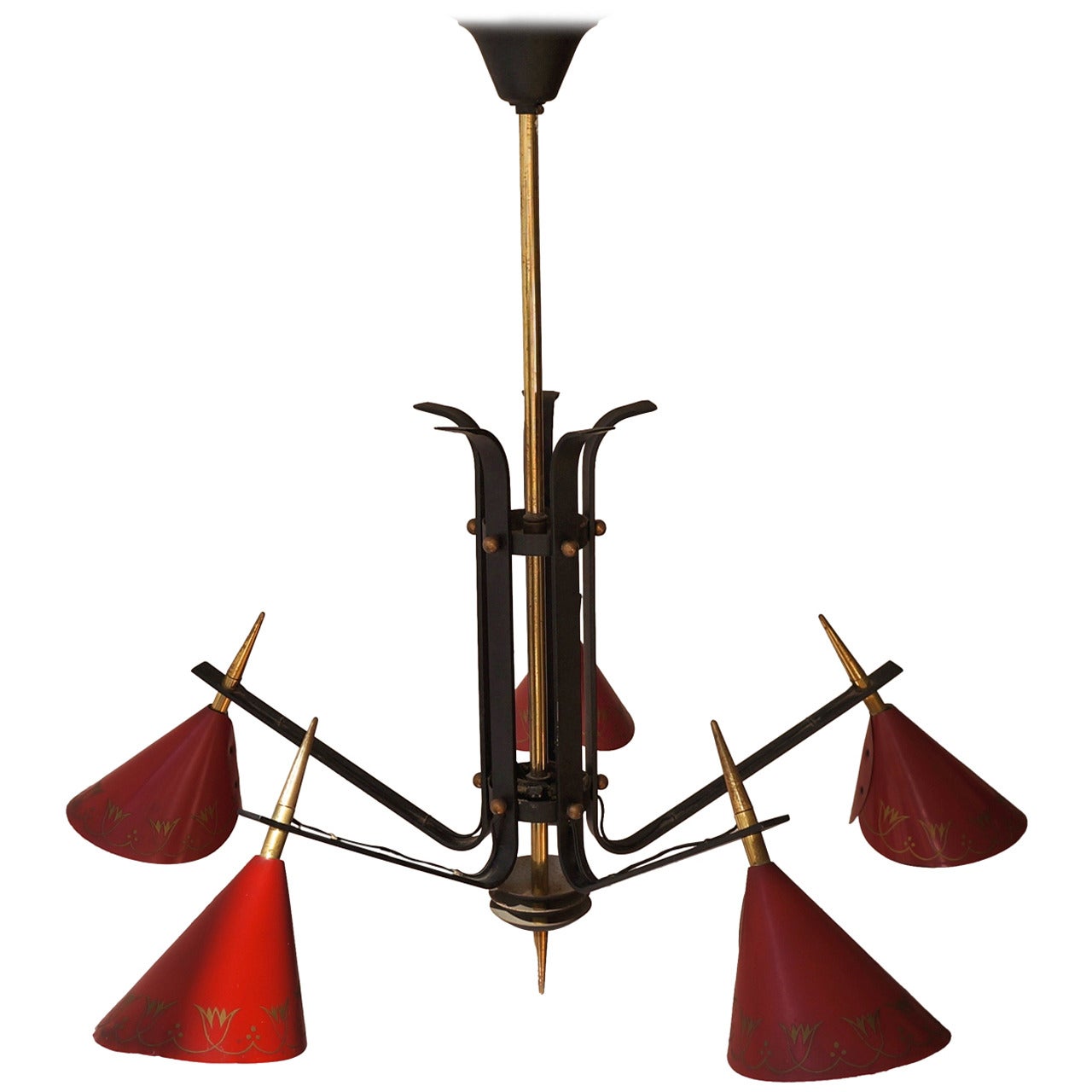 Italian 1950s Brass and Metal Chandelier For Sale