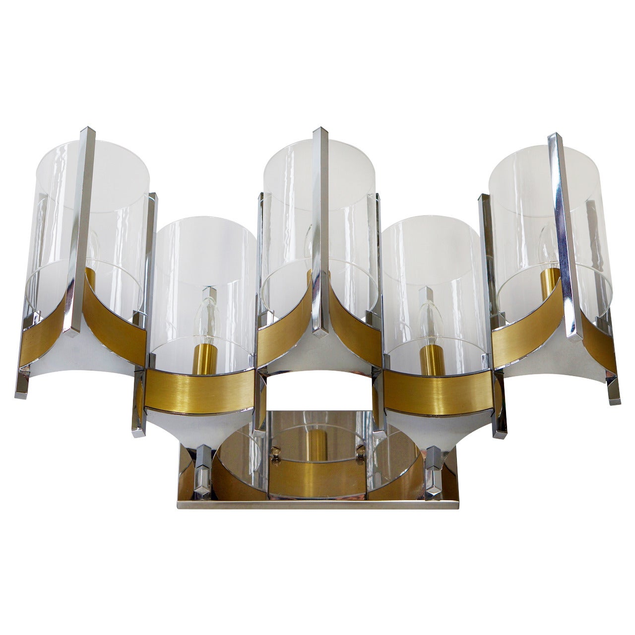 Set di tre lampade a cilindro in ottone, cromo e vetro di Sciolari, Italia, anni '70