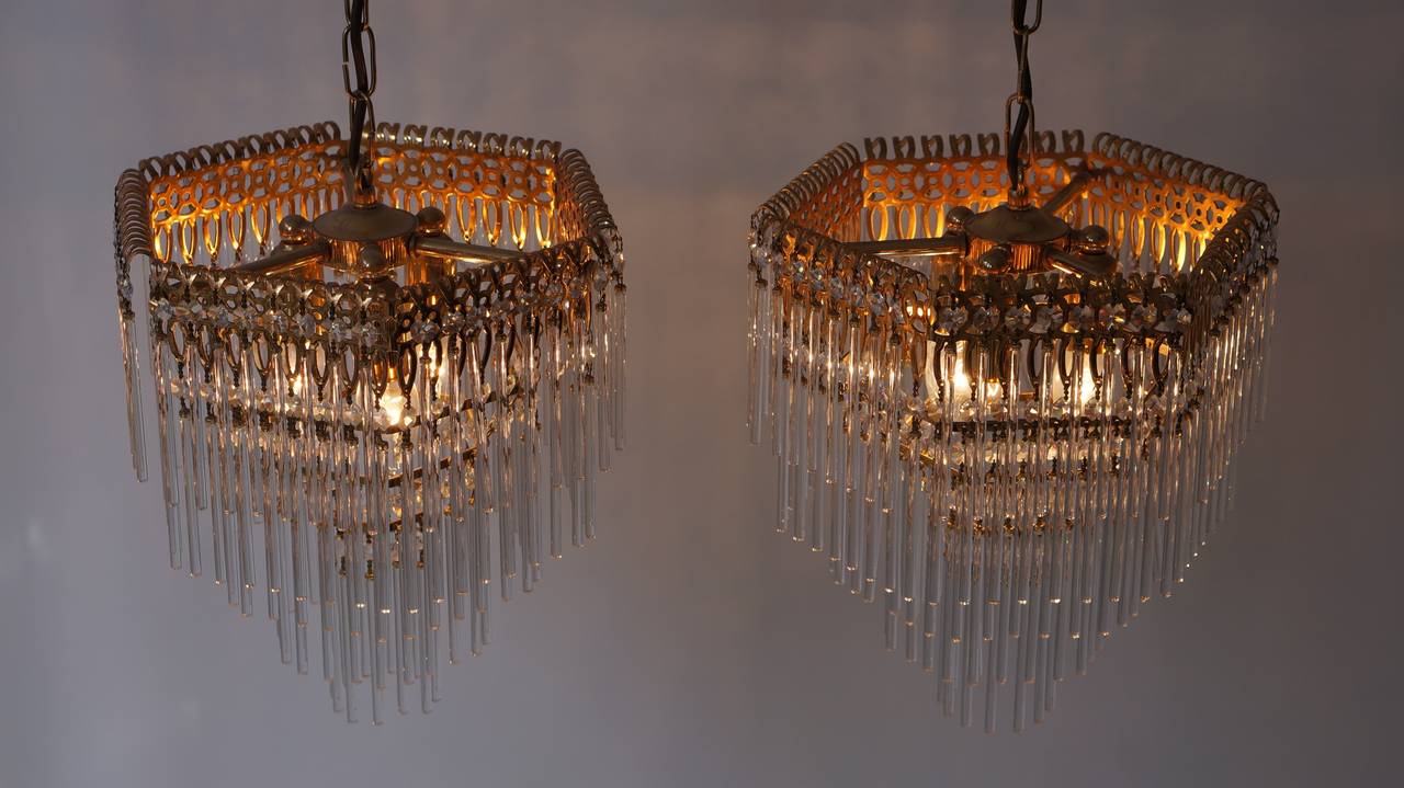 One Mid-Century Modernist Glass Rod Pendant Chandelier 4