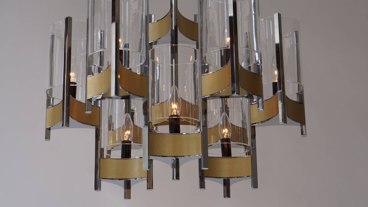 Set of Four Nine-Light Chrome and Glass Chandeliers by Gaetano Sciolari, 1970s For Sale 2