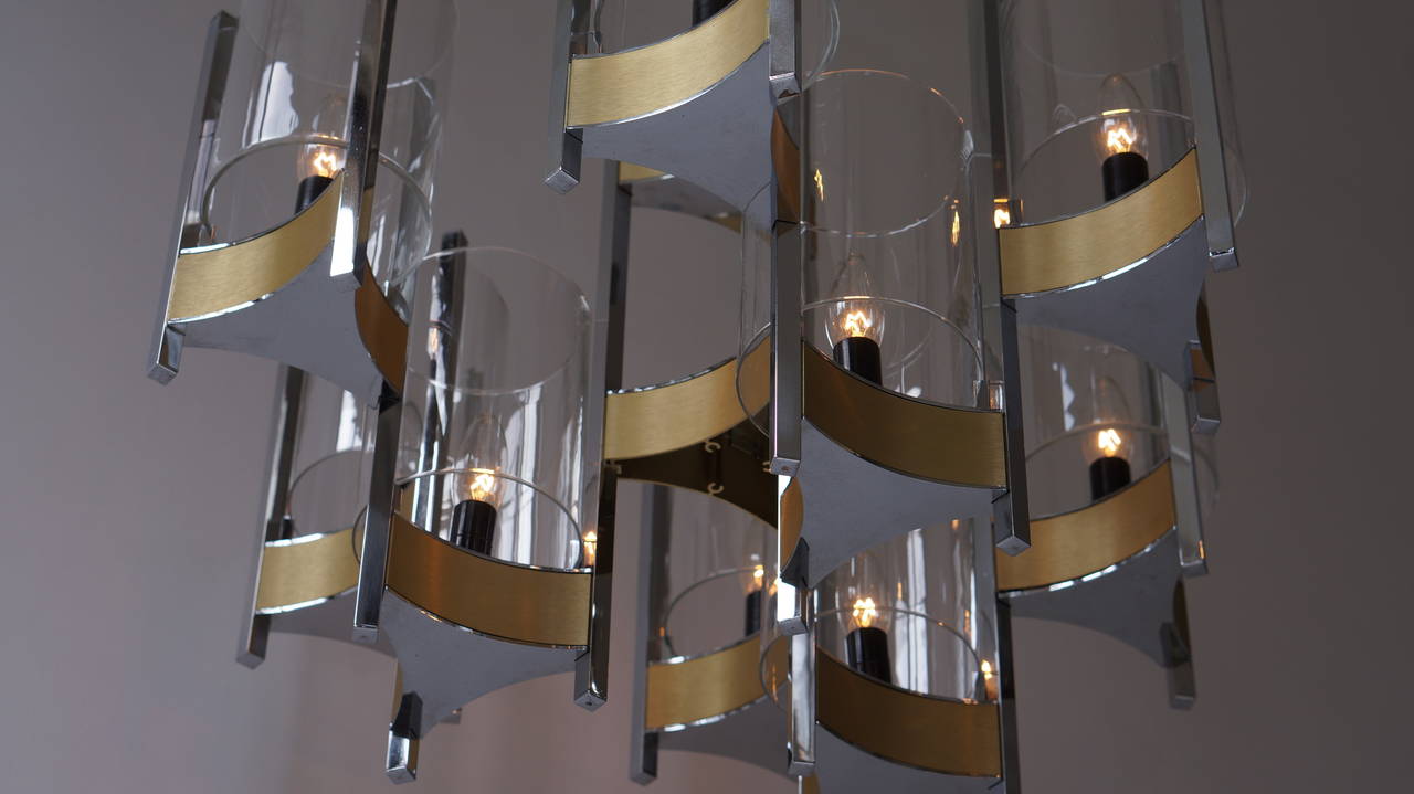 Set of Four Nine-Light Chrome and Glass Chandeliers by Gaetano Sciolari, 1970s For Sale 3