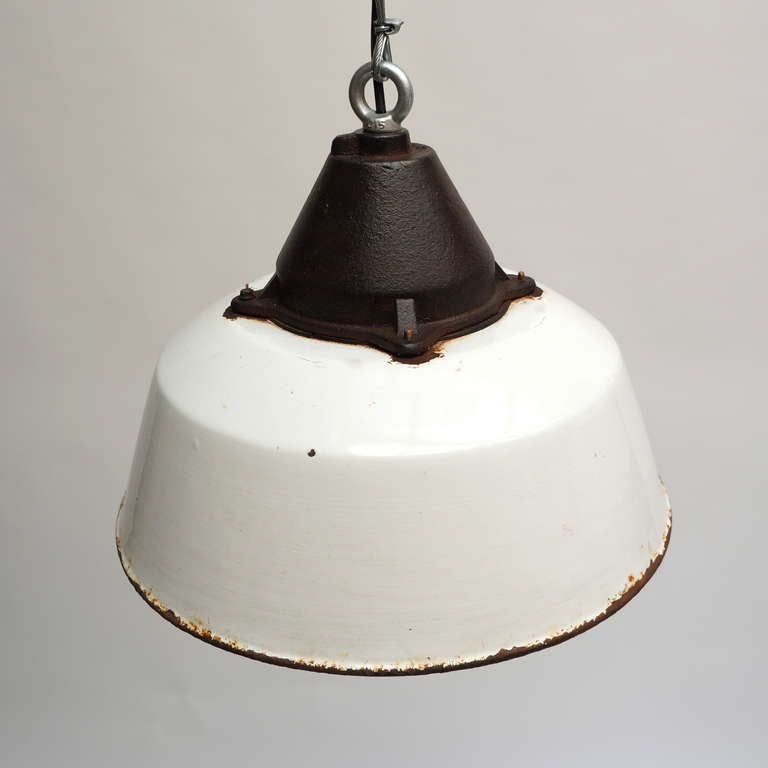 20th Century Pair of White Industrial Hanging Lamps