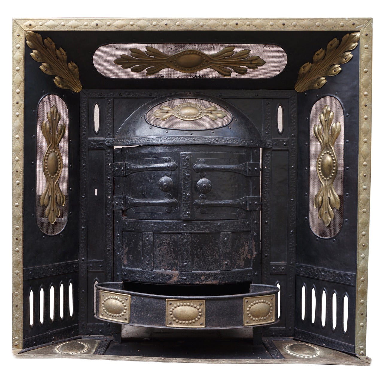 Iron, Cast Iron and Brass Build-In Belle Époque Coal Burner For Sale