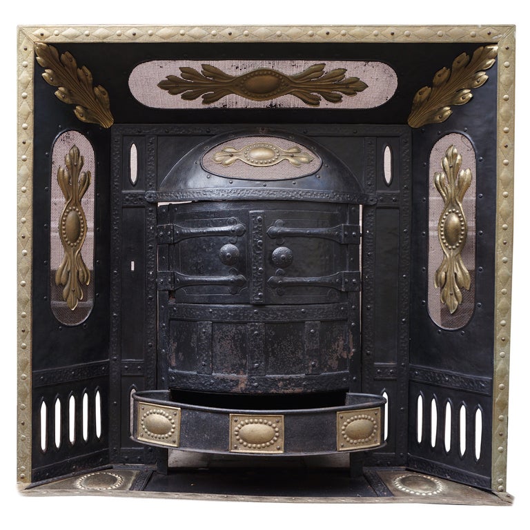 Iron, Cast Iron and Brass Build-In Belle Époque Coal Burner For Sale
