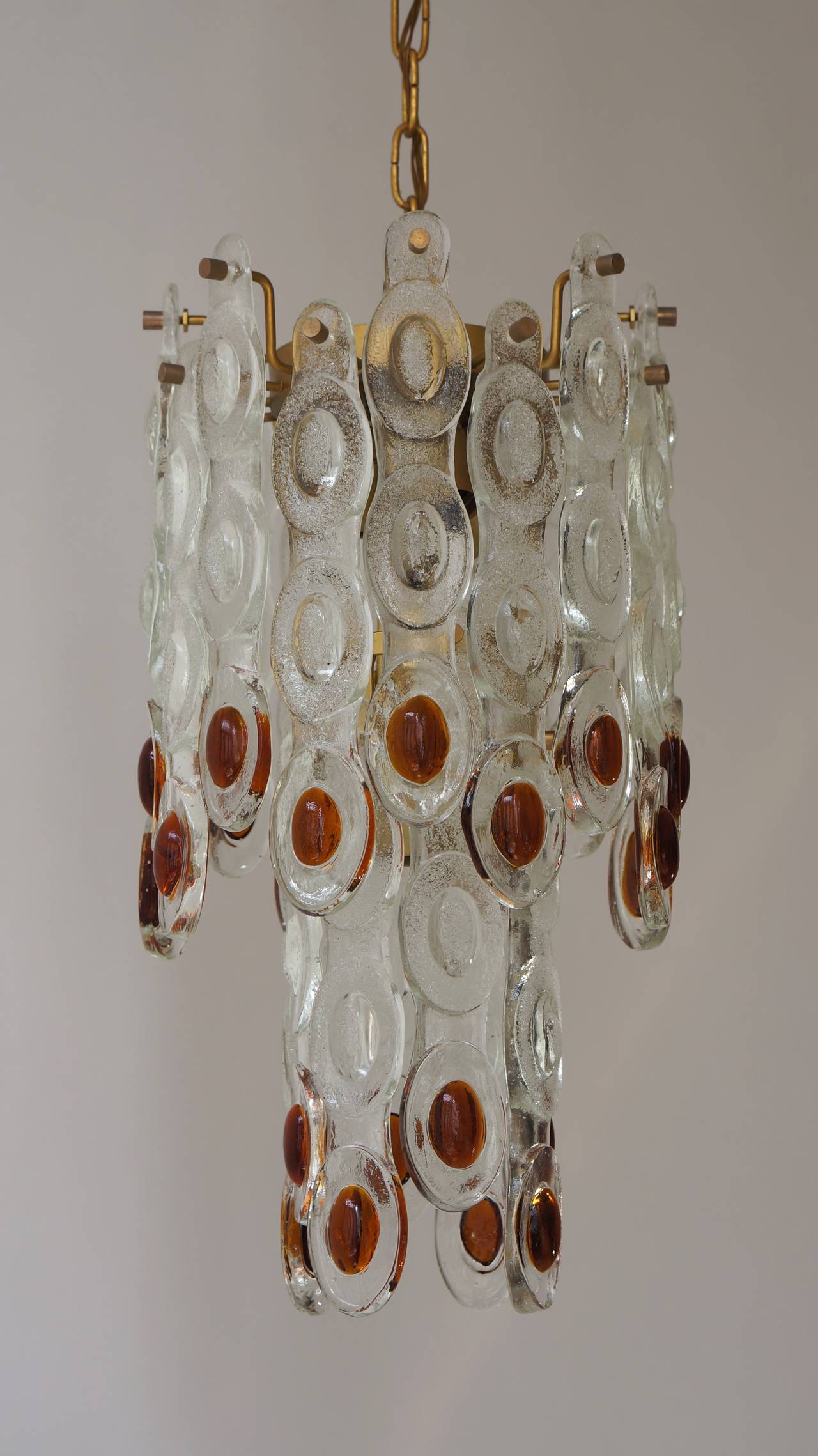Mid-Century Modern Amber and Clear Murano Glass Chandelier Attributed to Mazzega