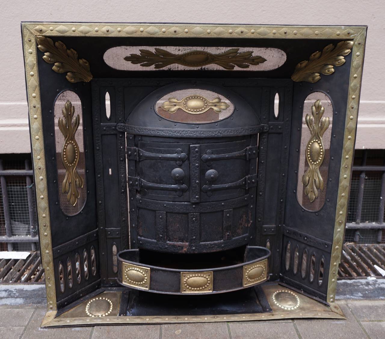 Art Deco Iron, Cast Iron and Brass Build-In Belle Époque Coal Burner For Sale