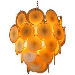 Mid-Century Modernist Yellow, Thirty-Six Disc Vistosi Chandelier