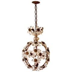 Murano Brass and Glass Flower Ball Chandelier