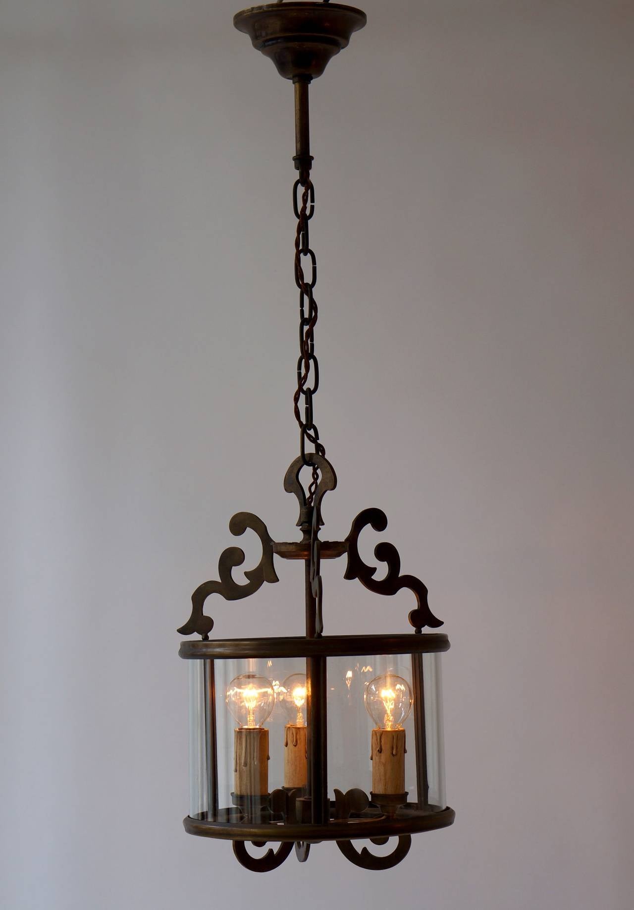 Three Italian Brass Hall Lantern Pendant Lights by Sciolari 2