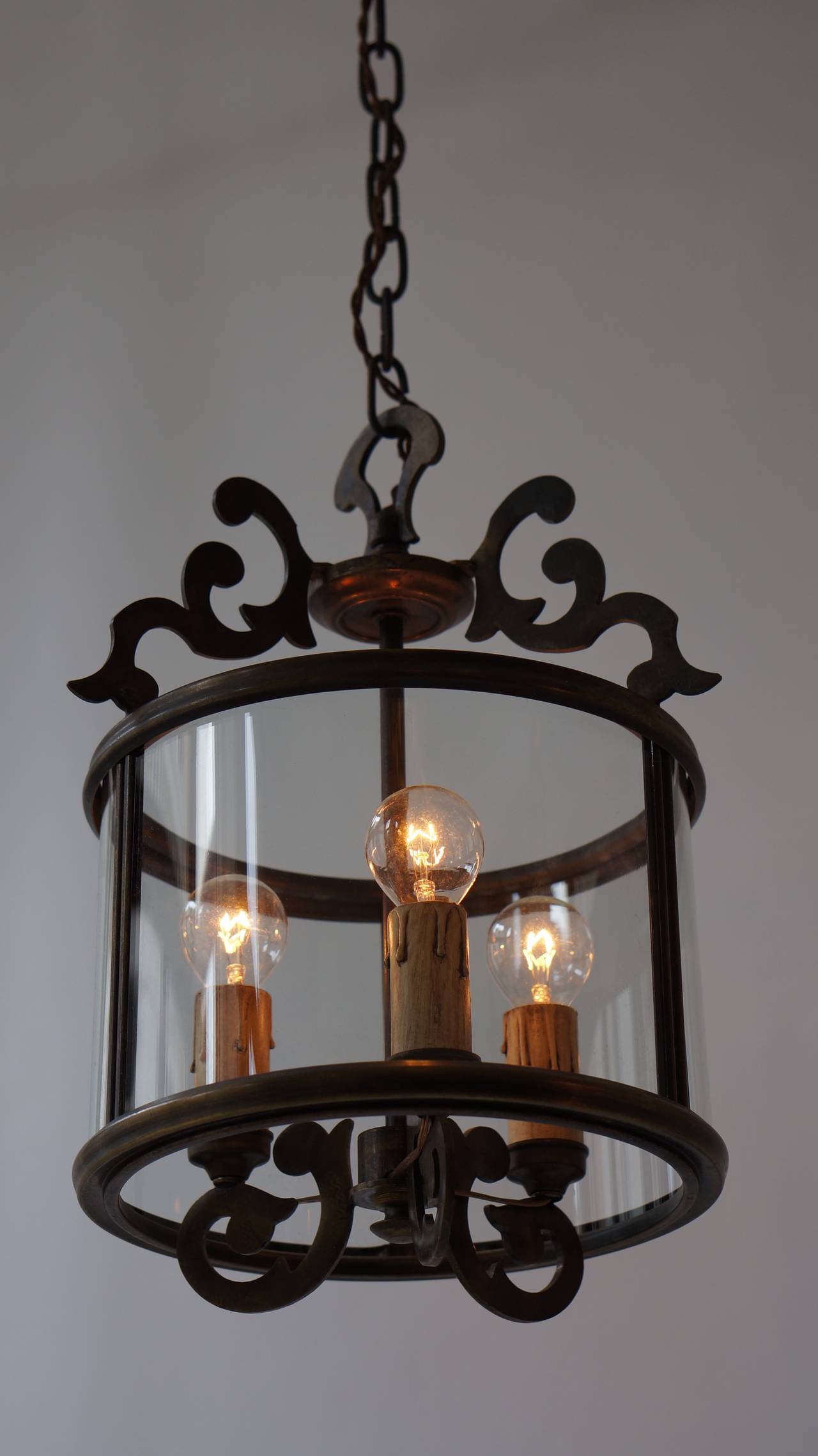 20th Century Three Italian Brass Hall Lantern Pendant Lights by Sciolari