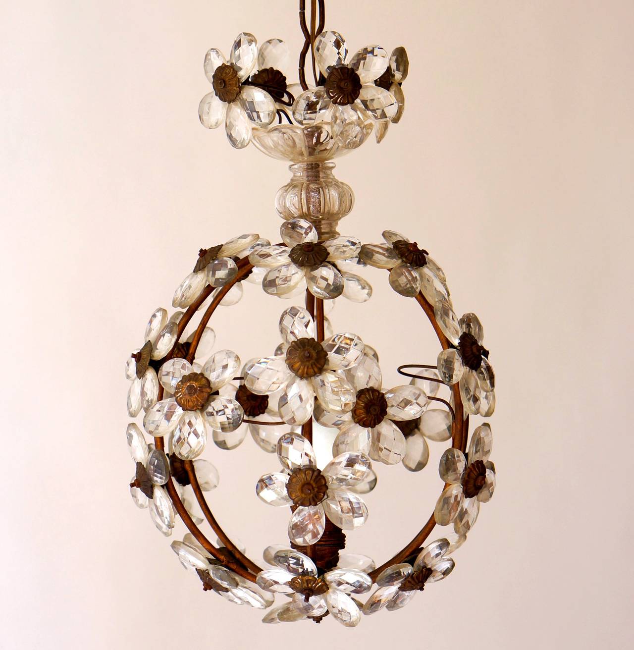 Murano Brass and Glass Flower Ball Chandelier 1