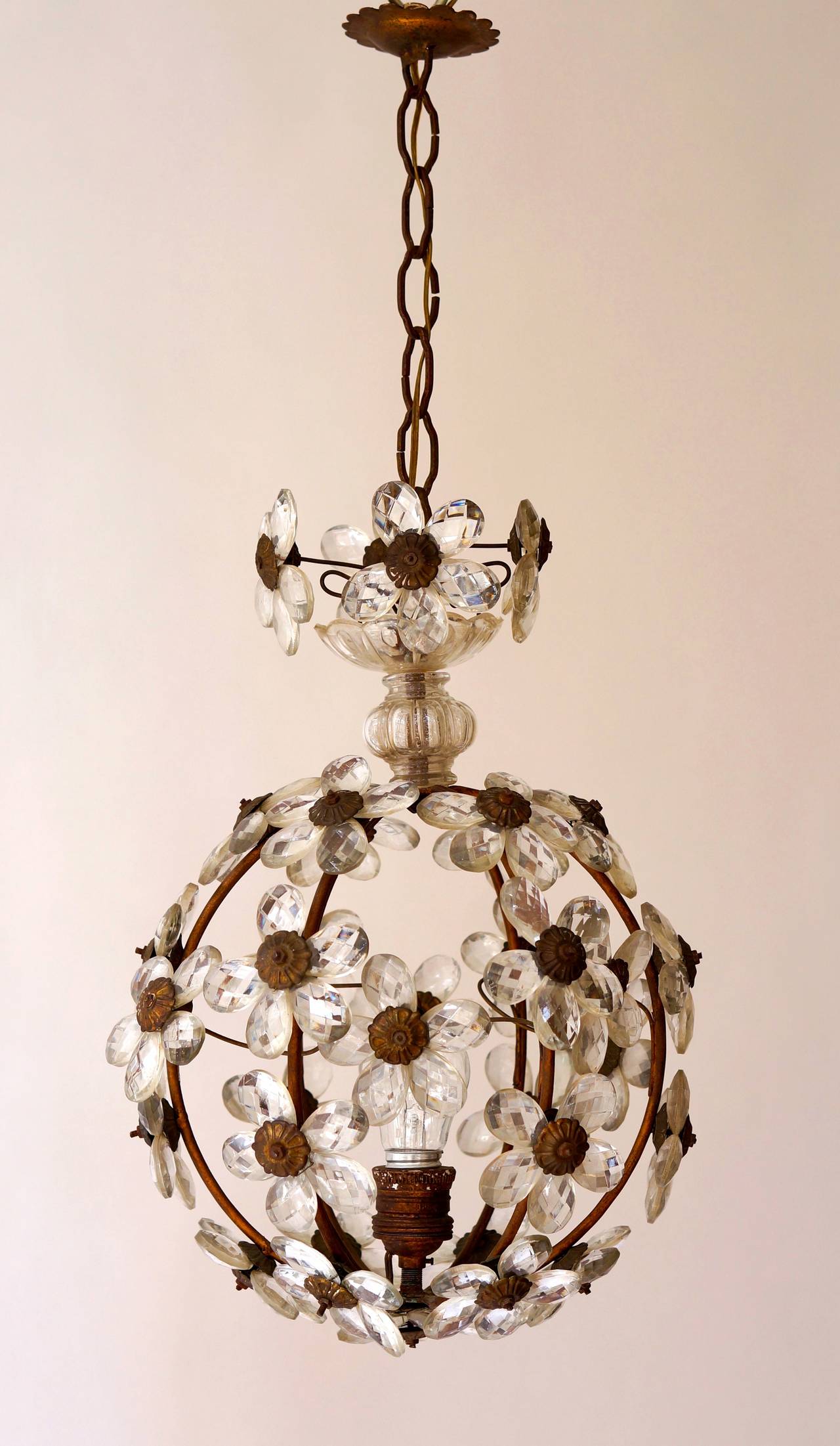 20th Century Murano Brass and Glass Flower Ball Chandelier