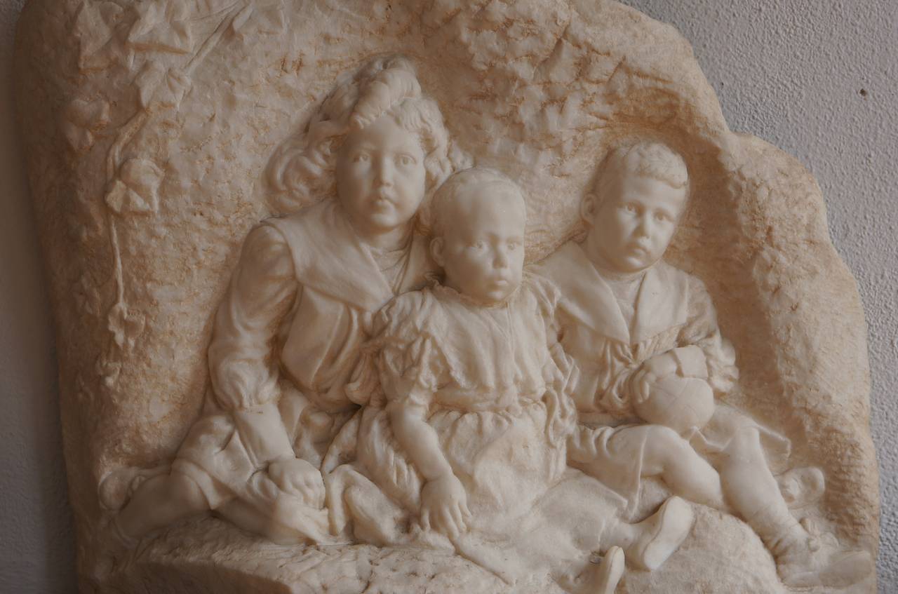 E. van der Linden.
 A Royal white Carrara marble portrait sculpture of the three children of King Leopold III of Belgium.

Josephine - Charlotte (1927-2005).
Albert (1934): The later King Albert II, now retired.
Baudouin (1930-1993): The later