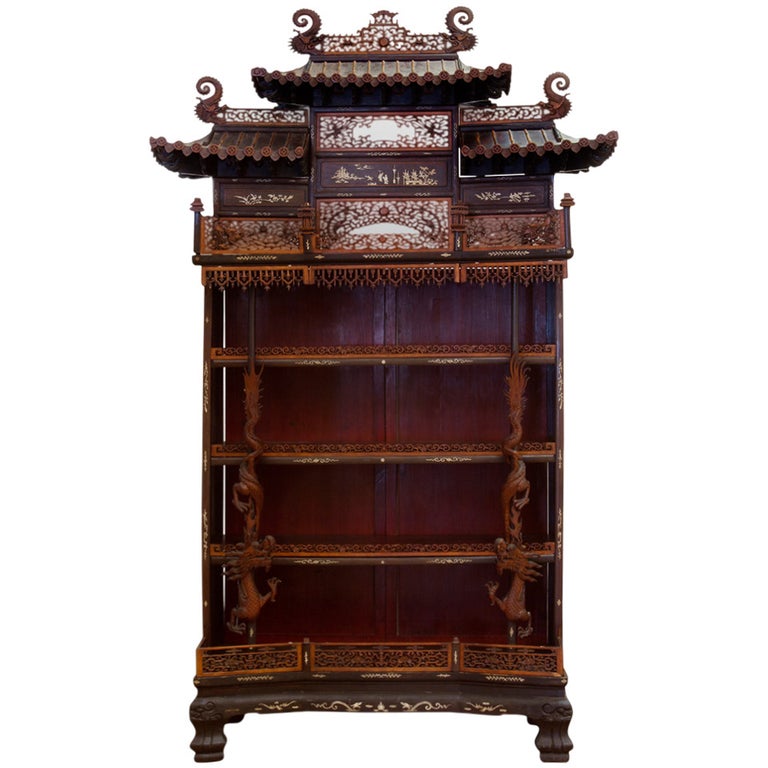 Rare and Beautiful Architectural Pagode Display Cabinet, China For Sale
