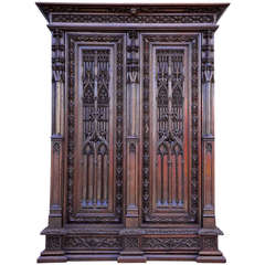 Gothic Revival Oak Armoire in the Spirit of Violett-le-duc