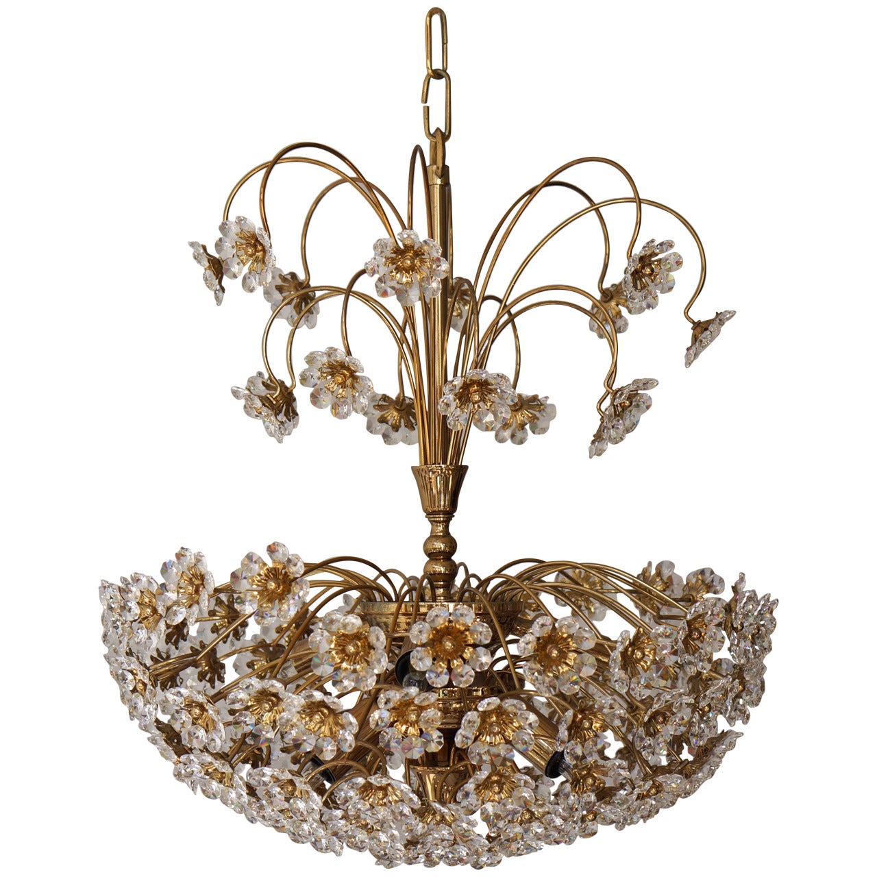 Palwa Brass and Crystal Flower Chandelier