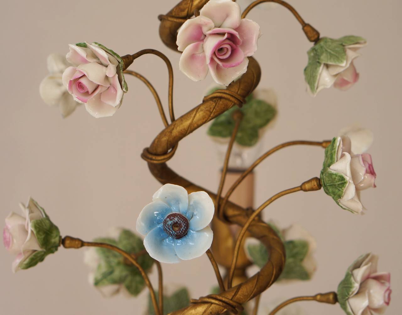 Italian Tole Chandelier with Porcelain Flowers 2