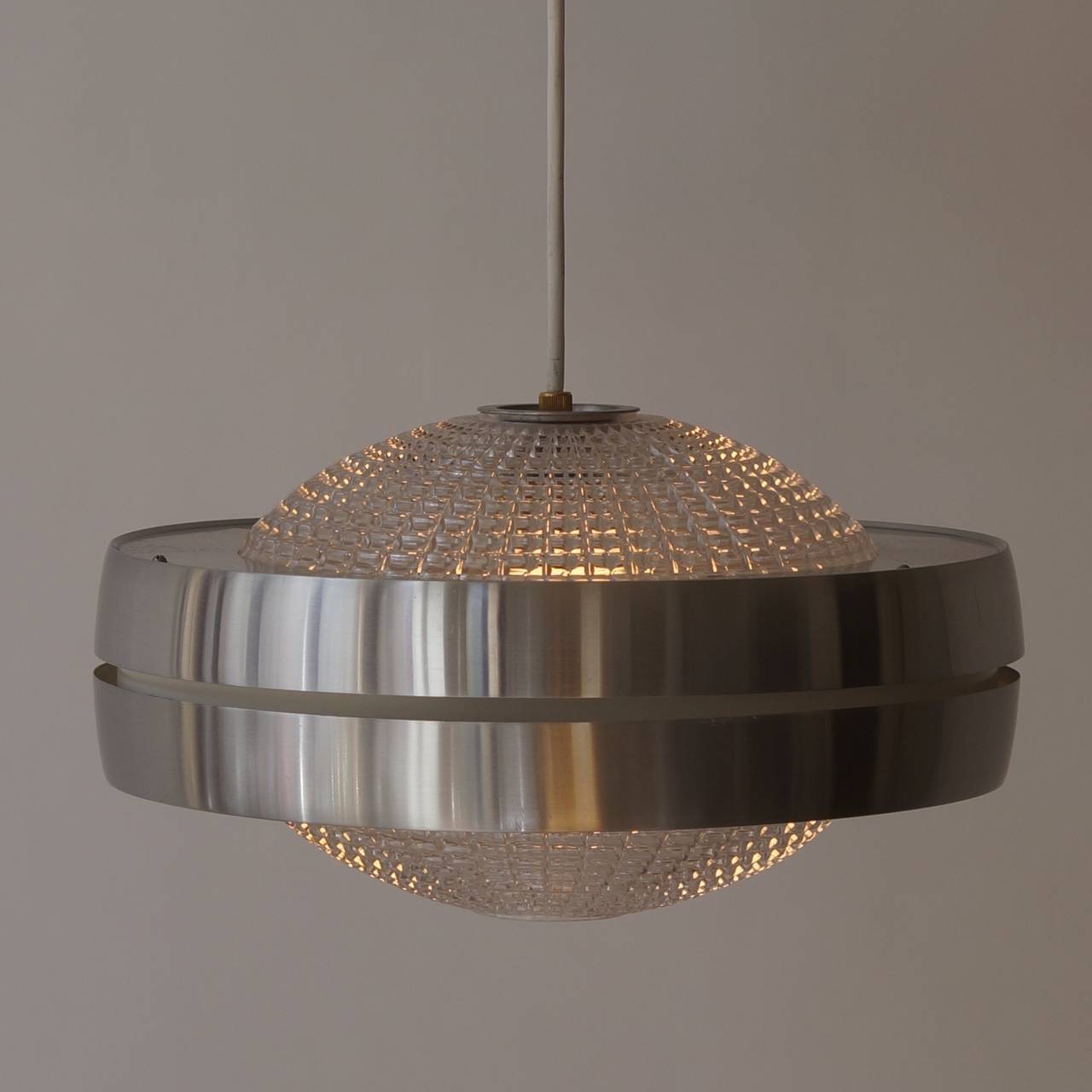 Dutch Five RaakK Ufo Shaped Pendant Lights in Glass and Aluminum