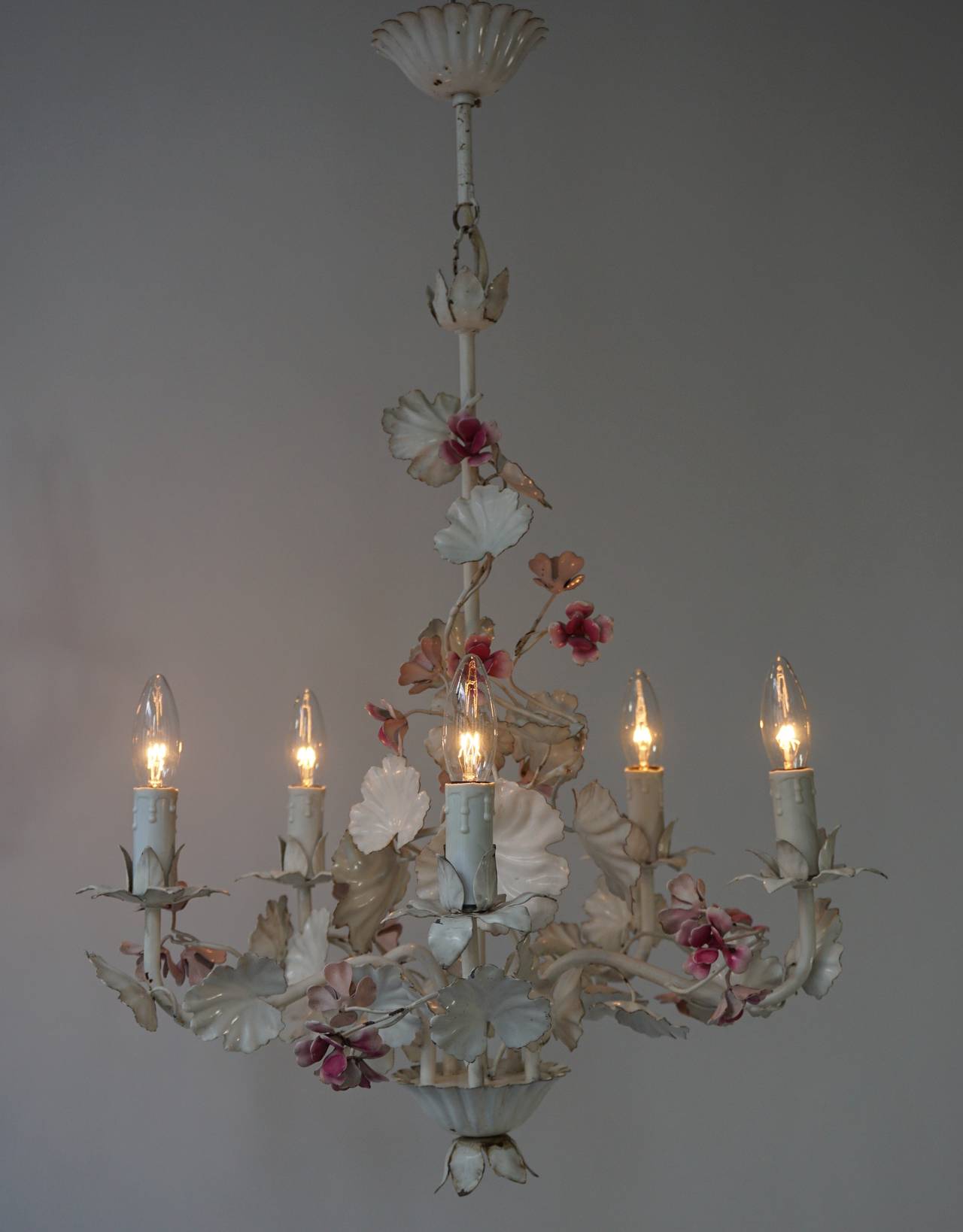 Hand-Painted Italian Flower Chandelier For Sale