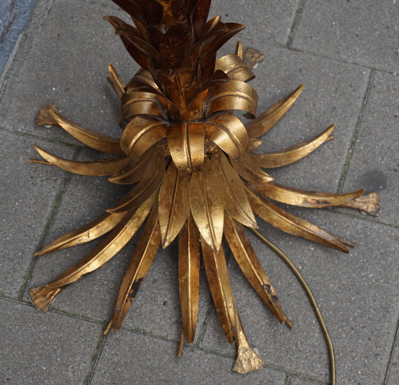 Gold Leaf Gilt Metal Palm Tree Floor Lamp by Hans Kögl
