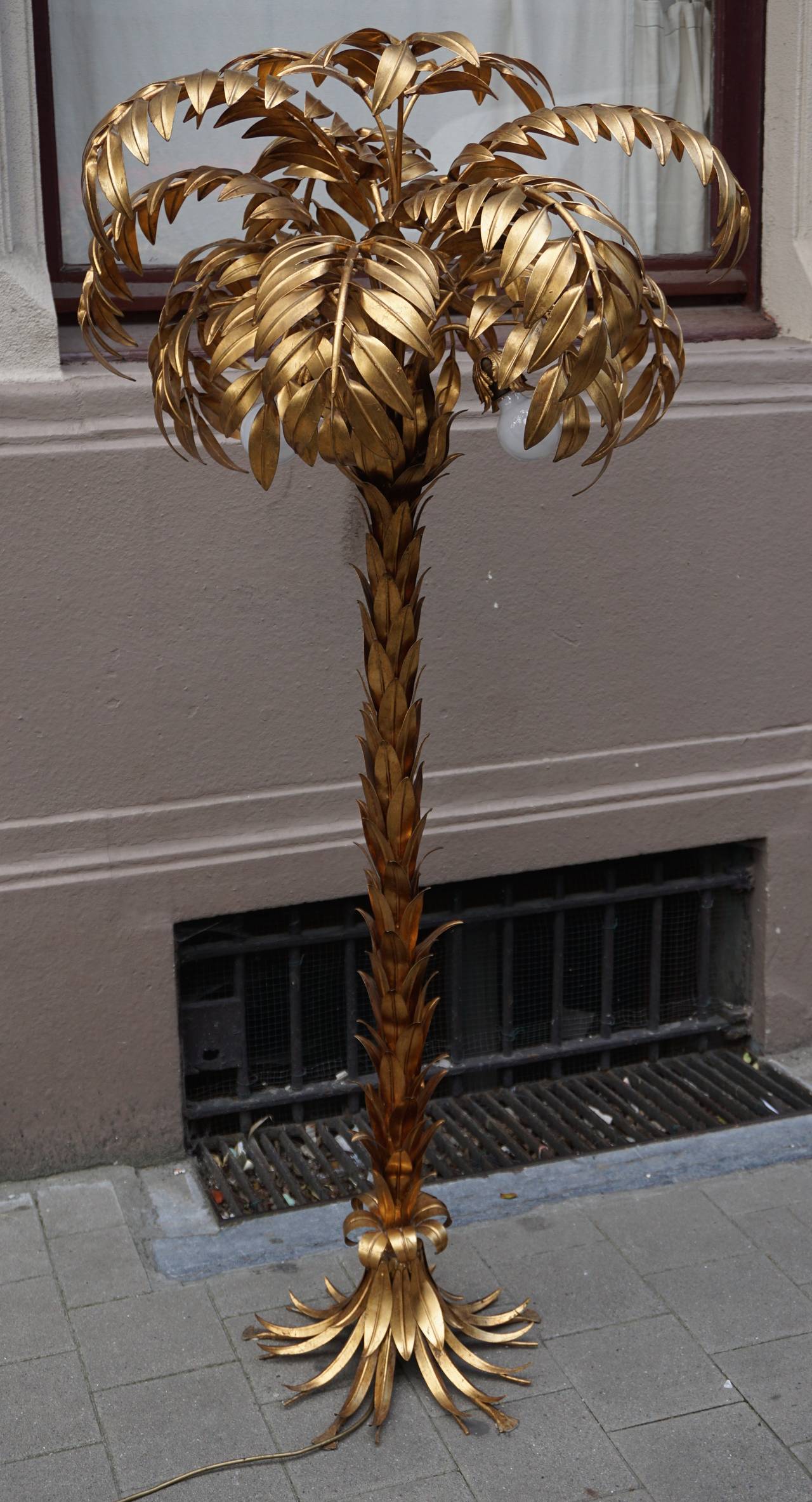 Hollywood Regency Gilt Metal Palm Tree Floor Lamp by Hans Kögl
