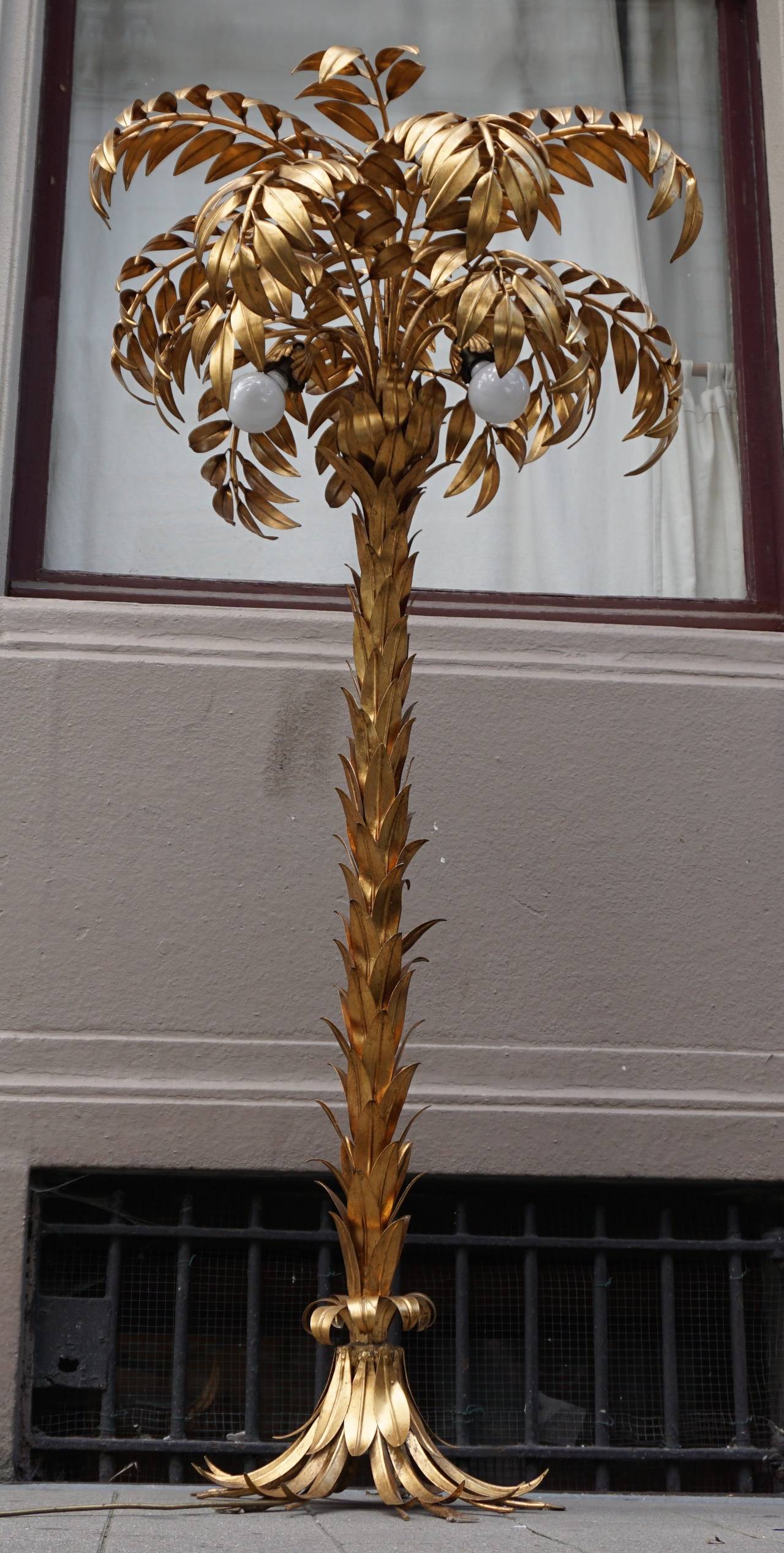 German Gilt Metal Palm Tree Floor Lamp by Hans Kögl