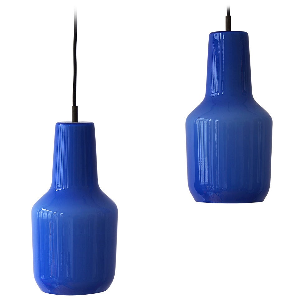 One Blue Venini Massimo Vignelli Pendant Lamp, 1960s